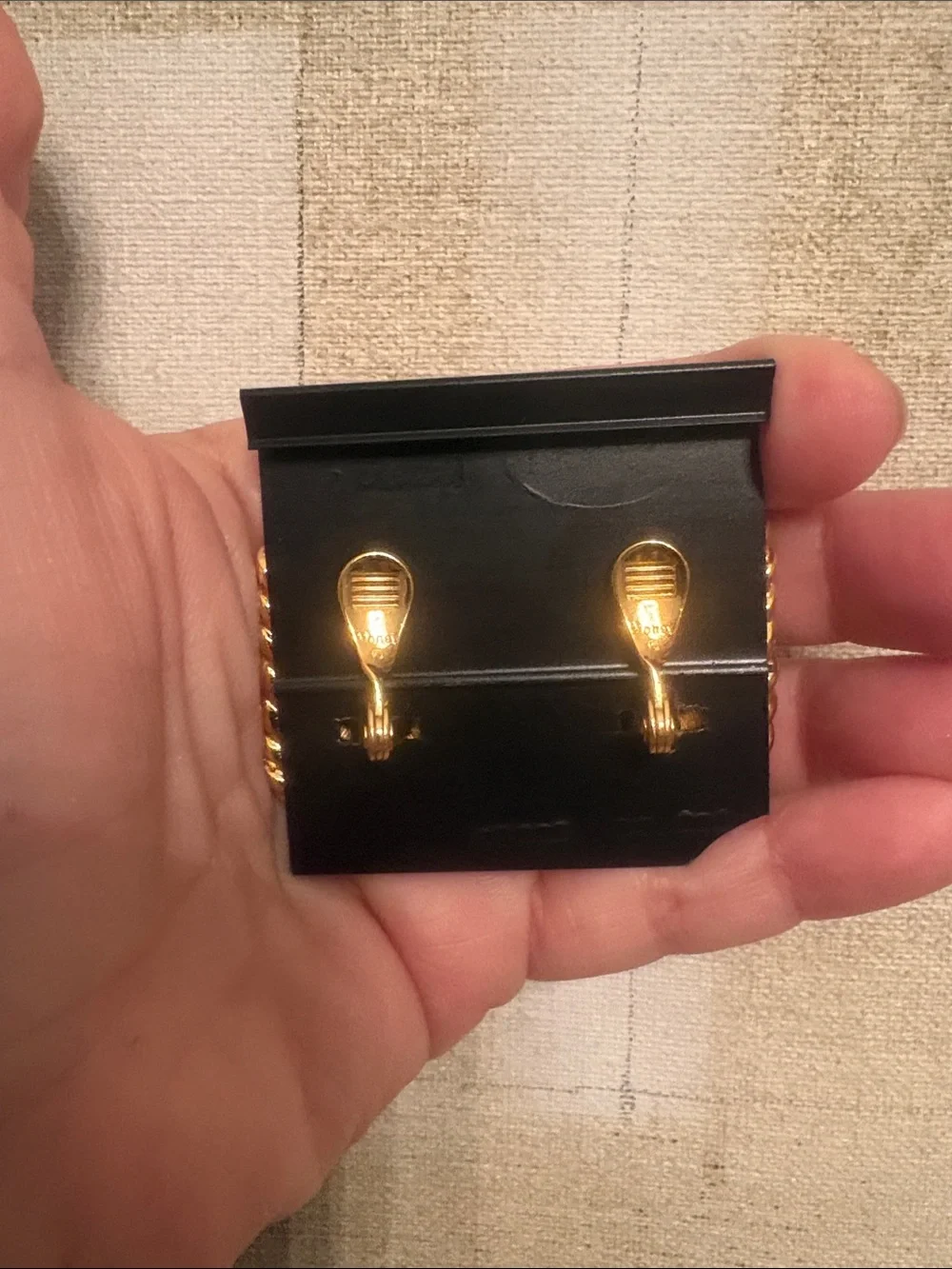 Deadstock Mint Monet Gold-Tone Clip Earrings with Green Enamel Centers